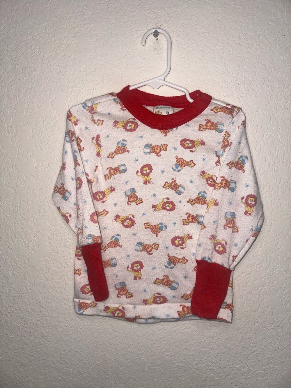 Vintage jcpenney Toddle Time Cream Circus Lion Pajama Top with Red Trim Size 5